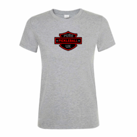 007. Pure Pickleball Badge Silver Ladies Fitted T-Shirt