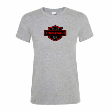 007. Pure Pickleball Badge Silver Ladies Fitted T-Shirt