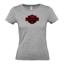 007. Pure Pickleball Badge Silver Ladies Fitted T-Shirt